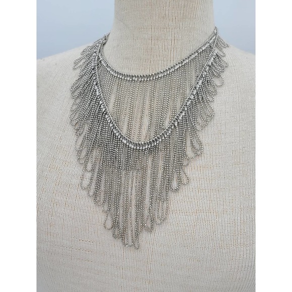 Chico's Jewelry Chicos Double Chain Bib Necklace Fringe Statement